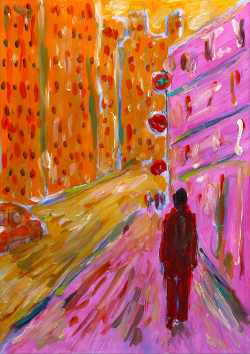 Peinture intitulée "Walking Pink City" par Jean Mirre, Œuvre d'art originale, Huile