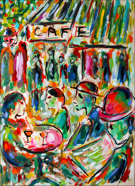 Malerei mit dem Titel "Belle Epoque Café" von Jean Mirre, Original-Kunstwerk, Öl