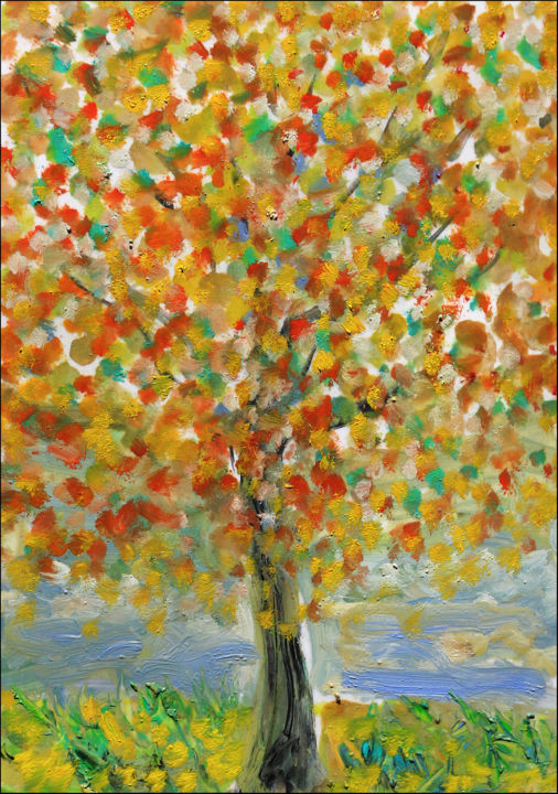 Malerei mit dem Titel "Lone tree1" von Jean Mirre, Original-Kunstwerk, Öl