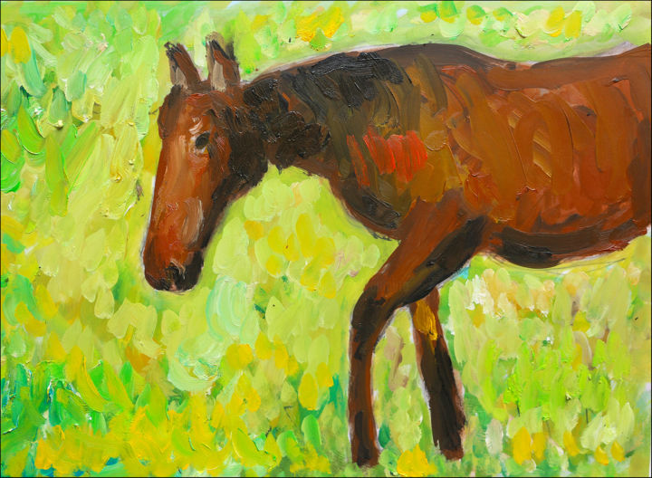 Painting titled "Cheval" by Jean Mirre, Original Artwork, Oil