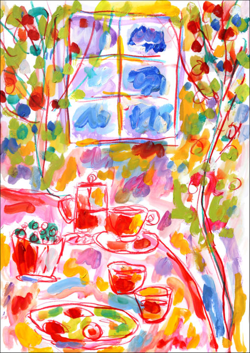 Peinture intitulée "Home breakfast" par Jean Mirre, Œuvre d'art originale, Huile