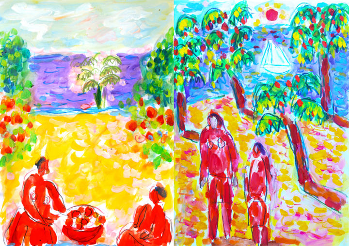 Peinture intitulée "Diptyque Voilà l'été" par Jean Mirre, Œuvre d'art originale, Huile