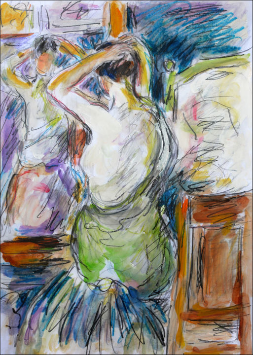 Peinture intitulée "Devant la psyché d'…" par Jean Mirre, Œuvre d'art originale, Huile