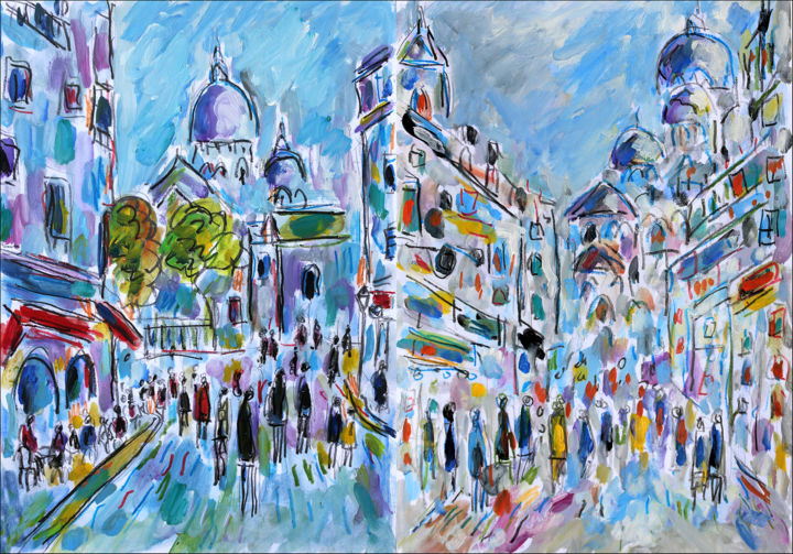 Pintura intitulada "Diptyque Montmartre…" por Jean Mirre, Obras de arte originais, Óleo