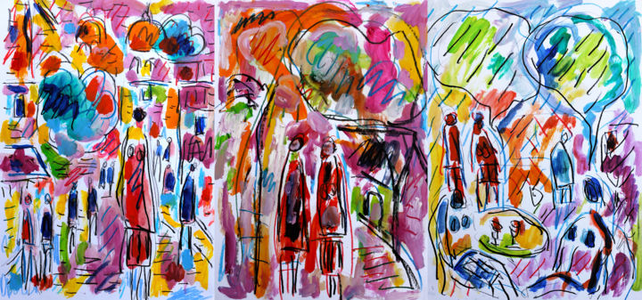 Картина под названием "Rue de l'Art Moderne" - Jean Mirre, Подлинное произведение искусства, Масло