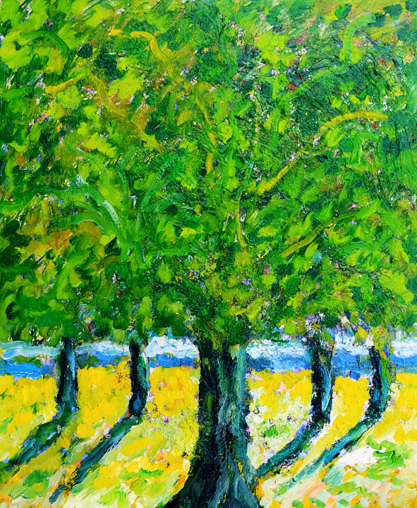 제목이 "Arbres et ciel"인 미술작품 Jean Mirre로, 원작, 기름 나무 들것 프레임에 장착됨
