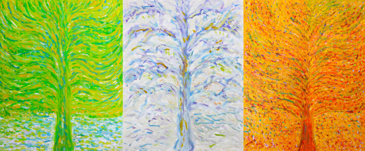 제목이 "Triptyque Vanishing…"인 미술작품 Jean Mirre로, 원작, 기름 나무 들것 프레임에 장착됨