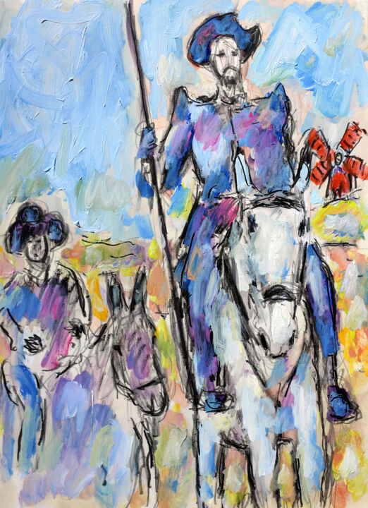 Malerei mit dem Titel "Don Quijote" von Jean Mirre, Original-Kunstwerk, Öl