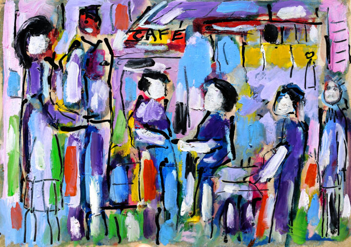 Painting titled "Punk Café1" by Jean Mirre, Original Artwork, Oil