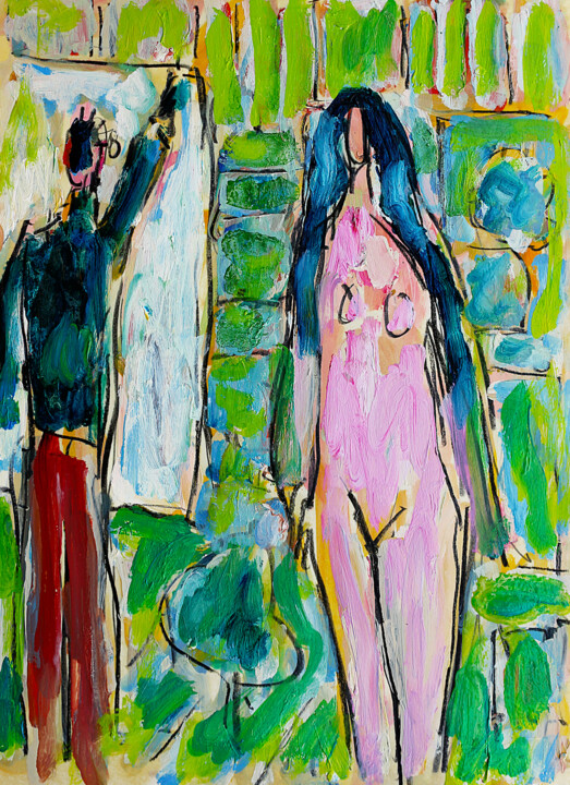 Peinture intitulée "De Kooning peignant" par Jean Mirre, Œuvre d'art originale, Huile