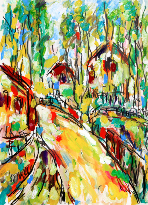 Pittura intitolato "Country road1" da Jean Mirre, Opera d'arte originale, Olio