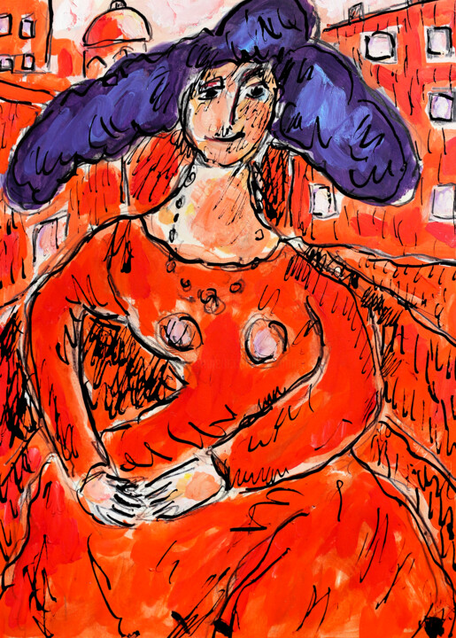 Pittura intitolato "Dame rouge d'après…" da Jean Mirre, Opera d'arte originale, Olio