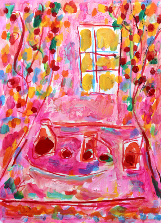 Peinture intitulée "Maison rose" par Jean Mirre, Œuvre d'art originale, Huile