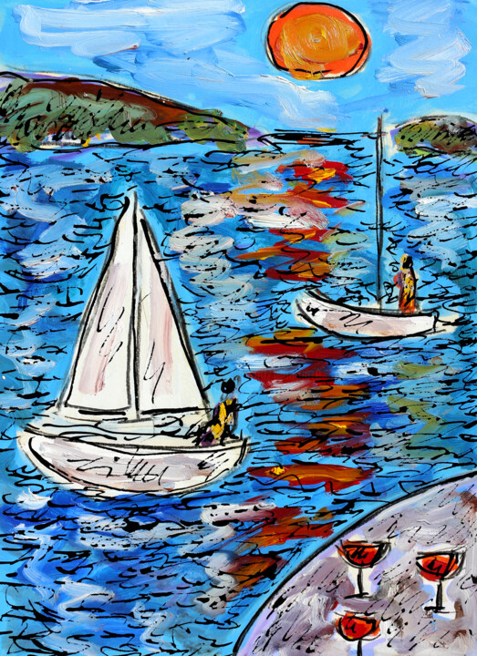 Painting titled "Sail or drink" by Jean Mirre, Original Artwork, Oil