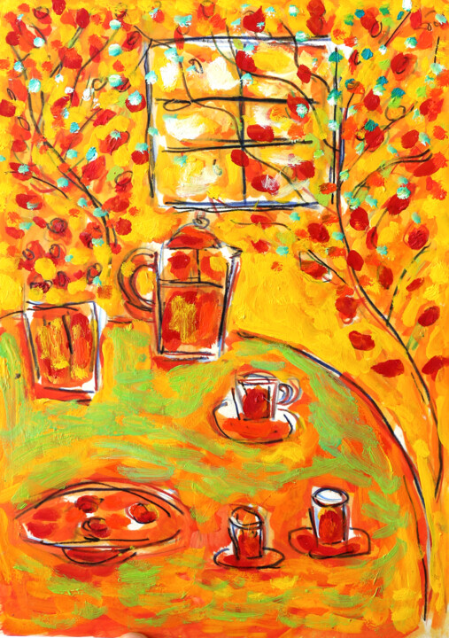 Peinture intitulée "Café pistache" par Jean Mirre, Œuvre d'art originale, Huile