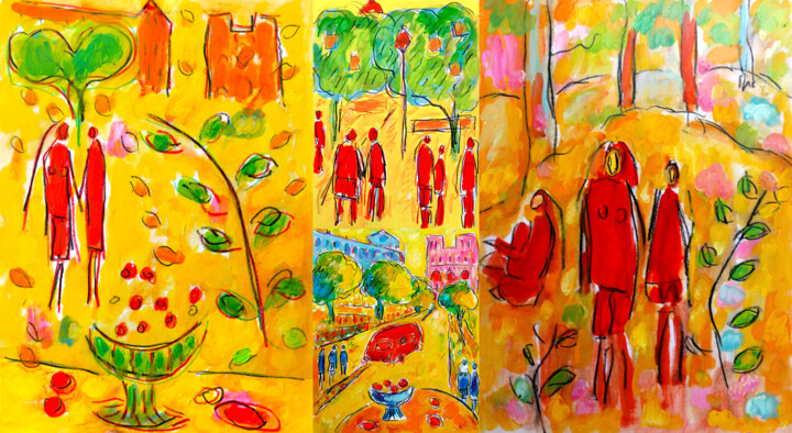 Malarstwo zatytułowany „Les grandes vacances” autorstwa Jean Mirre, Oryginalna praca, Olej