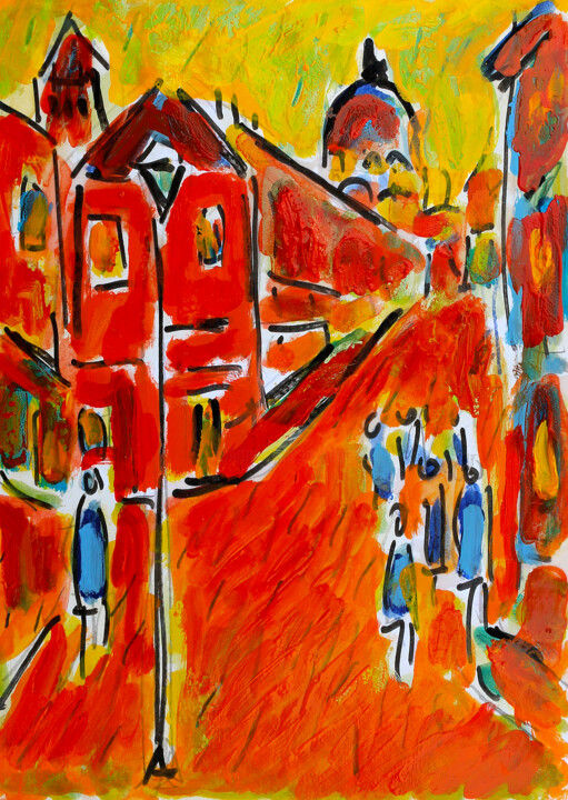 Painting titled "Consulat rouge1" by Jean Mirre, Original Artwork, Oil