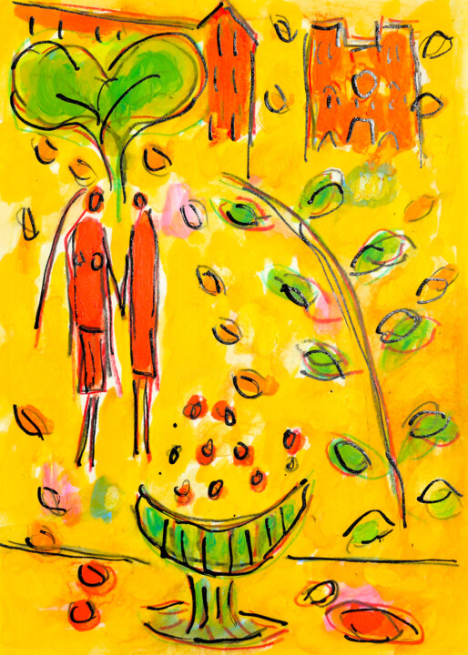 Peinture intitulée "Les amours jaunes…" par Jean Mirre, Œuvre d'art originale, Huile