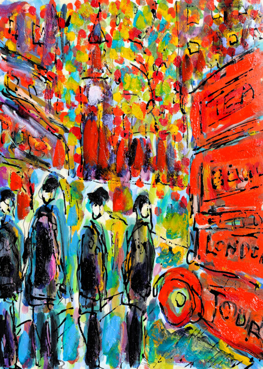 Painting titled "London Tour1" by Jean Mirre, Original Artwork, Oil