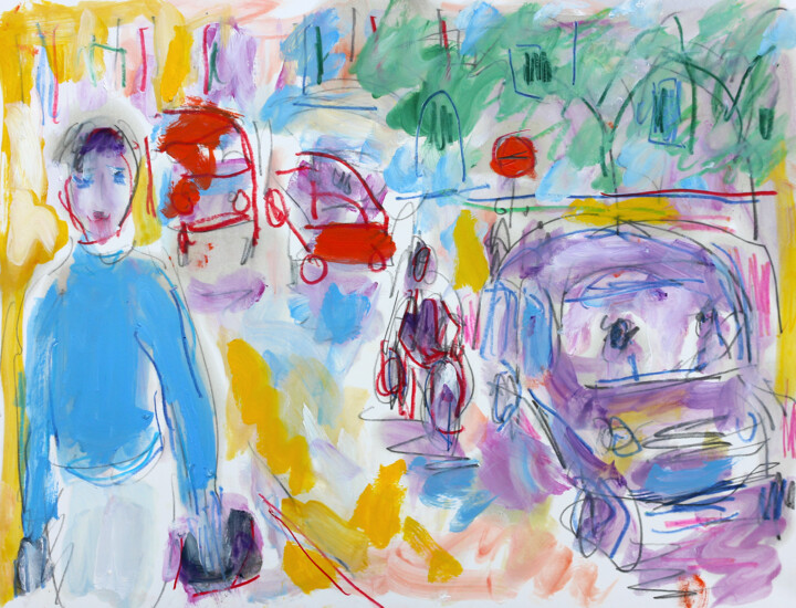 Pittura intitolato "Street scene1" da Jean Mirre, Opera d'arte originale, Olio