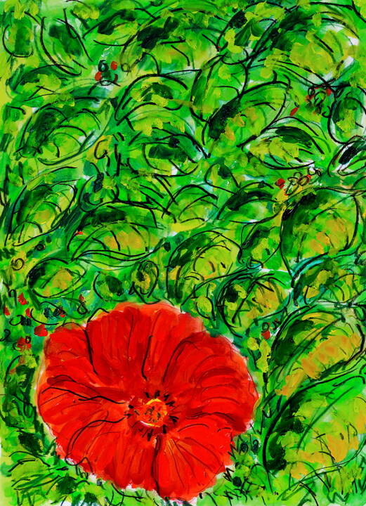 Painting titled "Hibiscus1  SOLD" by Jean Mirre, Original Artwork, Oil