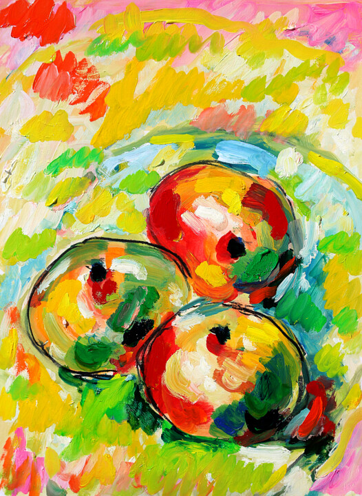 Pintura intitulada "Des pommes pour les…" por Jean Mirre, Obras de arte originais, Óleo