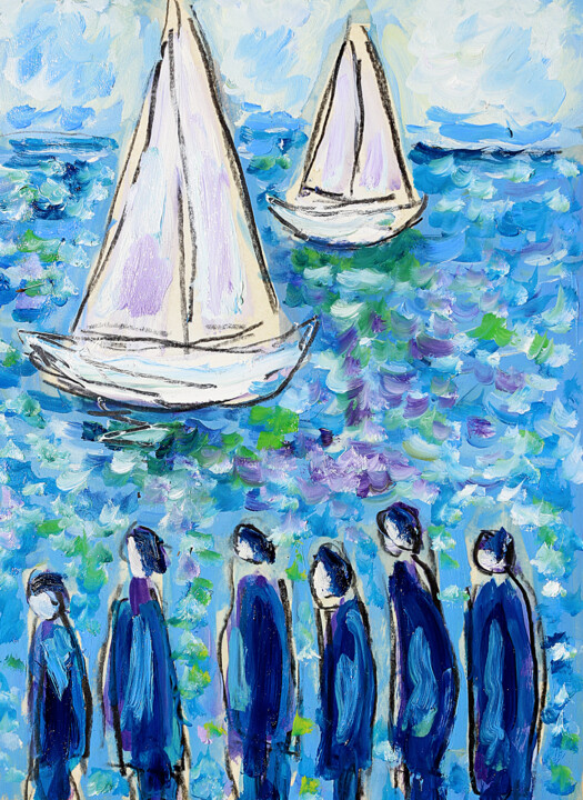 Pintura titulada "Les p'tits bateaux" por Jean Mirre, Obra de arte original, Oleo