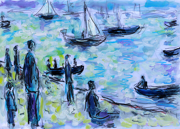 绘画 标题为“En regardant la mer” 由Jean Mirre, 原创艺术品, 油