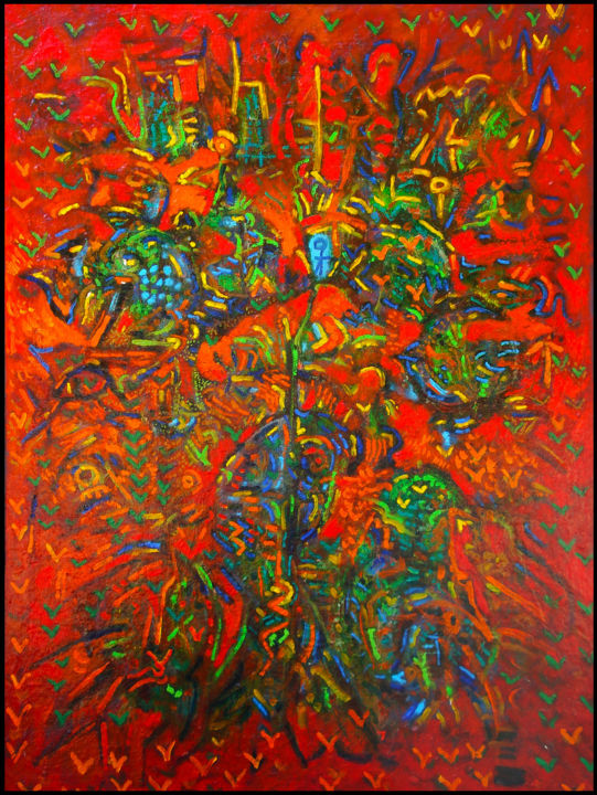 Painting titled "RHAPSODY IN ROUGE" by Jean Mirre, Original Artwork, Oil