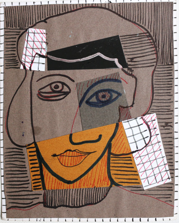 Painting titled "COLLAGE VISAGE" by Jean Mirre, Original Artwork, Other