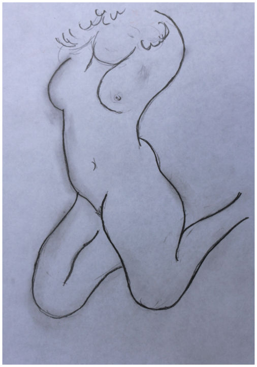 Рисунок под названием "modèle nu (d'après…" - Jean Mirre, Подлинное произведение искусства, Карандаш