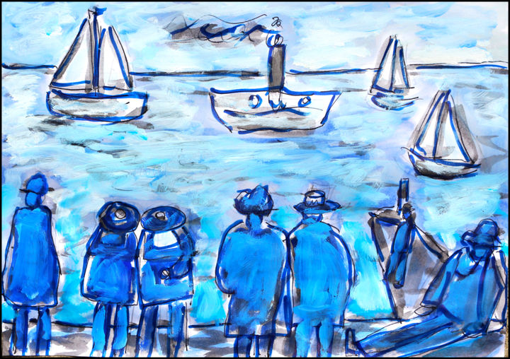 Peinture intitulée "Sea of blue" par Jean Mirre, Œuvre d'art originale, Huile