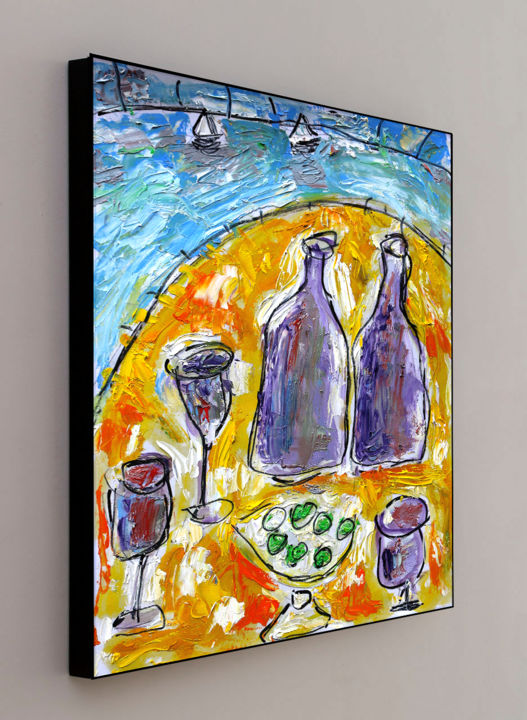 Malerei mit dem Titel "GRAPES, WINE and  B…" von Jean Mirre, Original-Kunstwerk, Öl