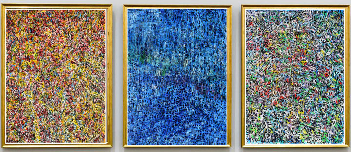 Painting titled "TRIPTYQUE LAPIS LAZ…" by Jean Mirre, Original Artwork, Oil