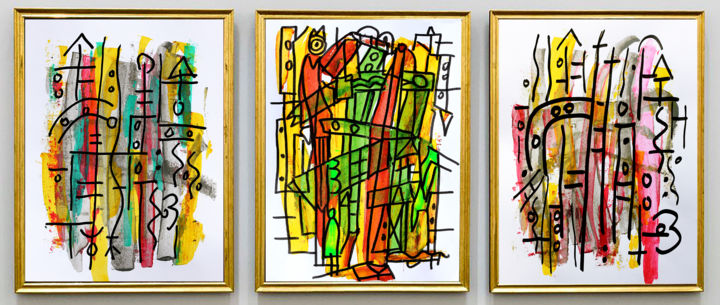 Painting titled "Triptyque Construct…" by Jean Mirre, Original Artwork, Acrylic