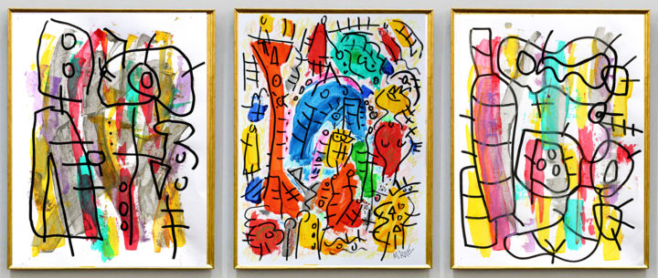 Malerei mit dem Titel "TRIPTYQUE STATE" von Jean Mirre, Original-Kunstwerk, Acryl