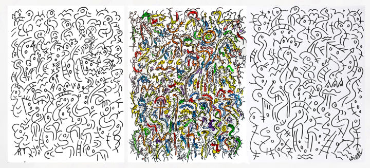 Ζωγραφική με τίτλο "TRIPTYQUE LINE ART" από Jean Mirre, Αυθεντικά έργα τέχνης, Ακρυλικό