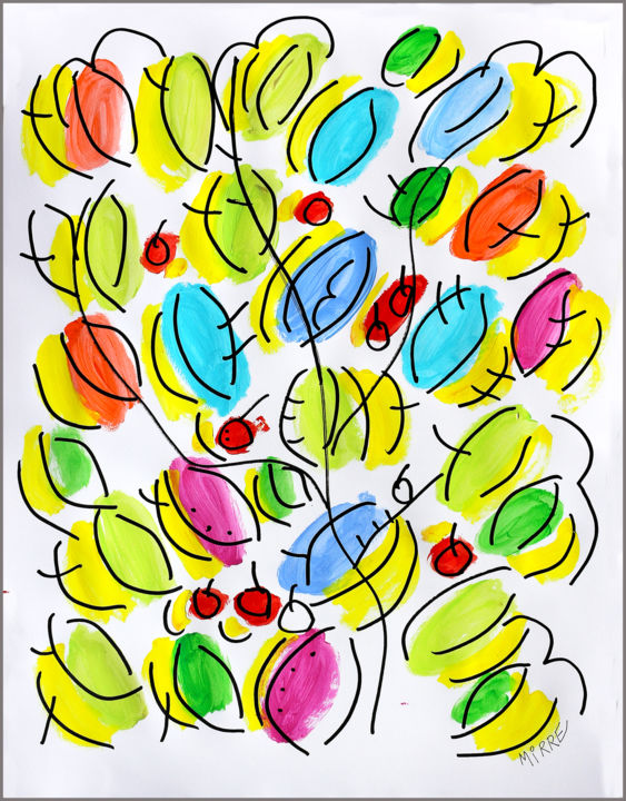 Painting titled "FEUILLES ET FRUITS" by Jean Mirre, Original Artwork, Acrylic