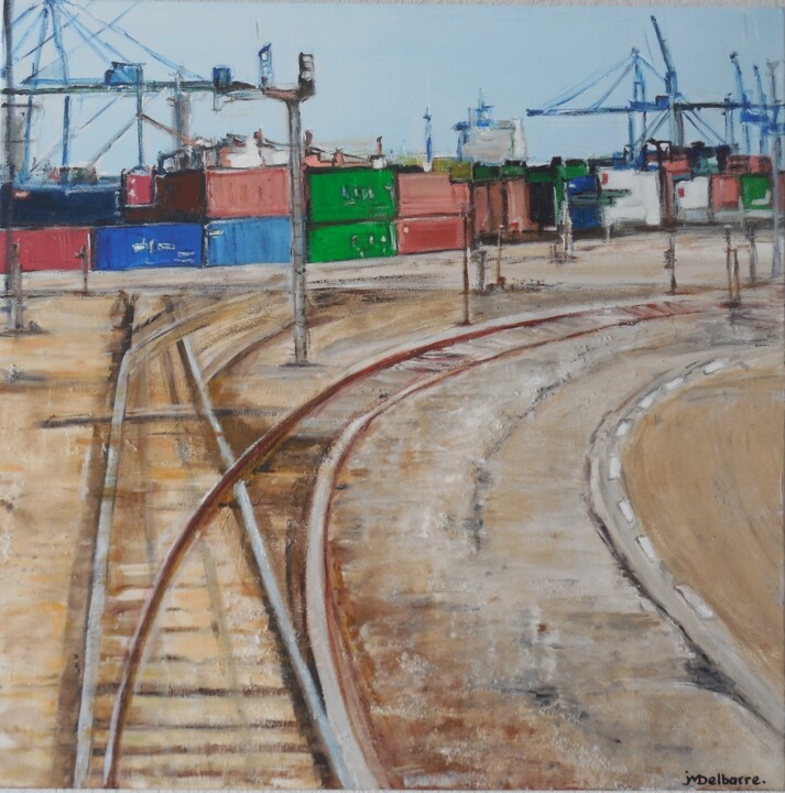 Painting titled "Sur les Docks" by Jeanne-Marie Delbarre, Original Artwork, Acrylic