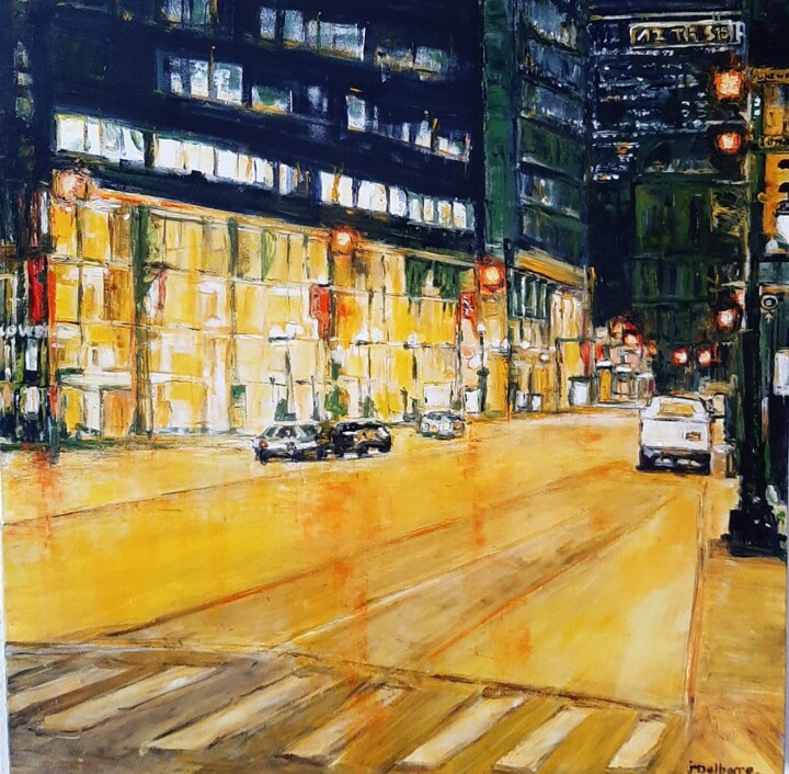 Painting titled "Rue de New York la…" by Jeanne-Marie Delbarre, Original Artwork, Acrylic Mounted on Wood Stretcher frame