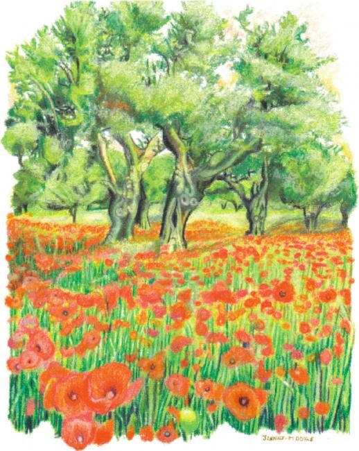 Painting titled "Landscape 7. Poppie…" by Jeanne-Marie Doyle, Original Artwork