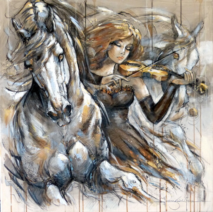 Painting titled "Aria Virtuosa" by Jeanne Saint Chéron, Original Artwork, Acrylic Mounted on Wood Stretcher frame