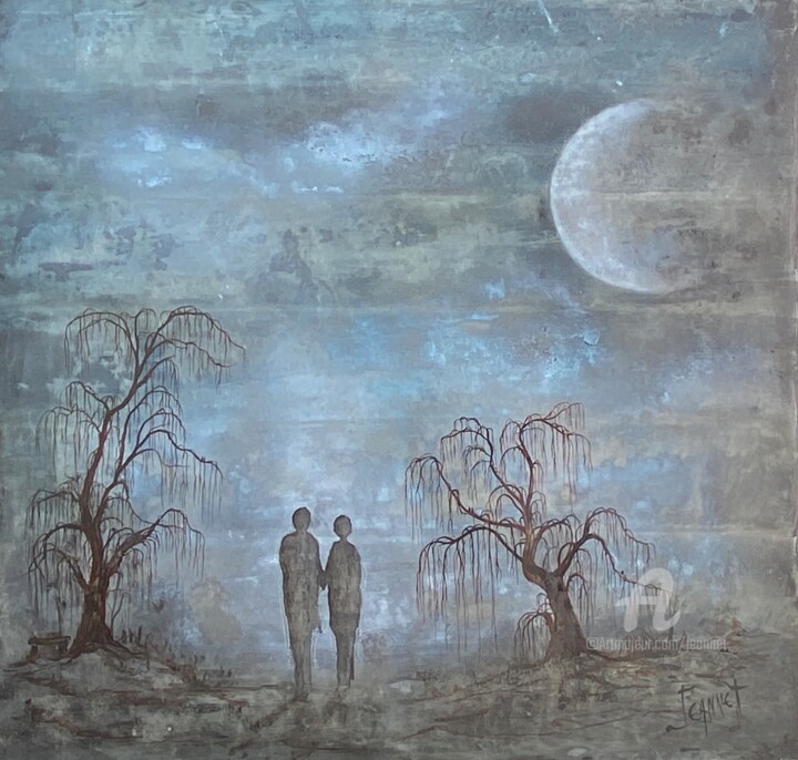 Pintura titulada "Claire de lune avec…" por Christian Jeannet, Obra de arte original, Oleo