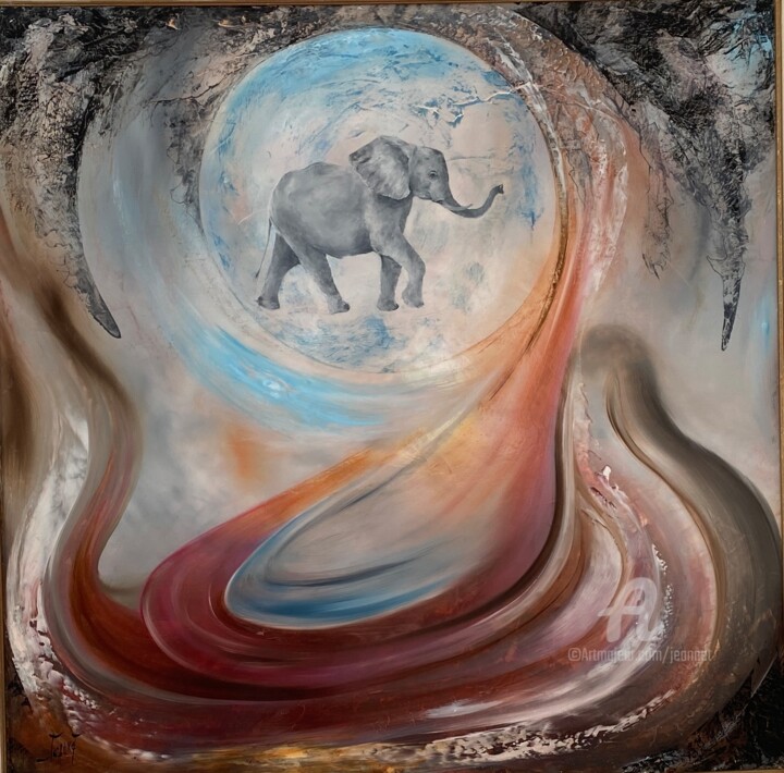 Pintura titulada "Mélodie de l'élépha…" por Christian Jeannet, Obra de arte original, Oleo Montado en Bastidor de camilla de…