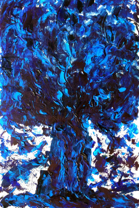 Peinture intitulée "BLEU    MON ARBRE" par Jeannette Allary, Œuvre d'art originale, Huile