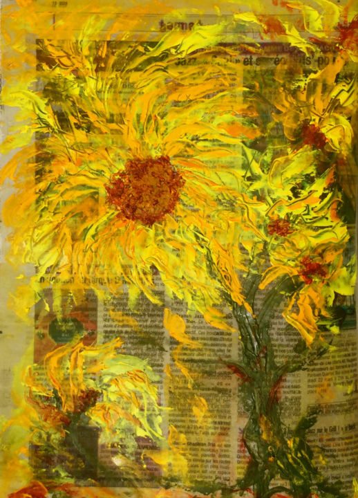 Pintura titulada "ARBRE SOLEIL" por Jeannette Allary, Obra de arte original, Oleo