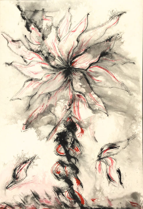 Painting titled "L' ARBRE POETE…" by Jeannette Allary, Original Artwork, Ink