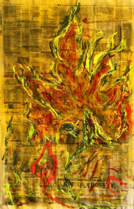 Drawing titled "LETTRE(s) à FEUILLE…" by Jeannette Allary, Original Artwork, Oil