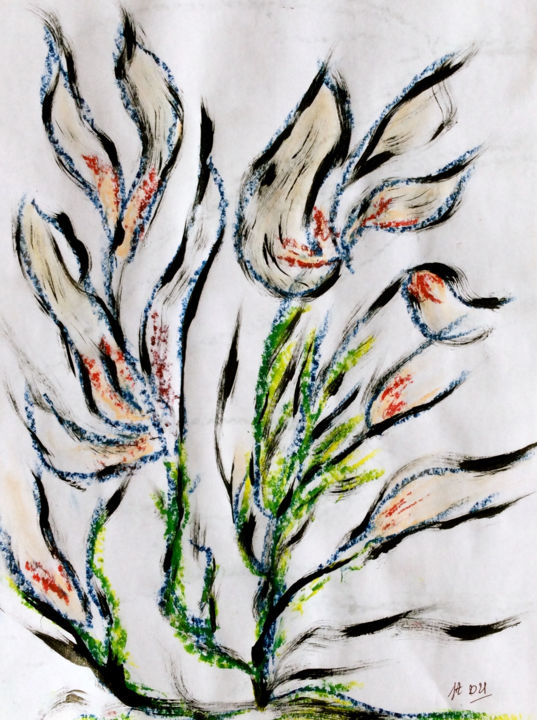 Dessin intitulée "FOLLES HERBES" par Jeannette Allary, Œuvre d'art originale, Huile