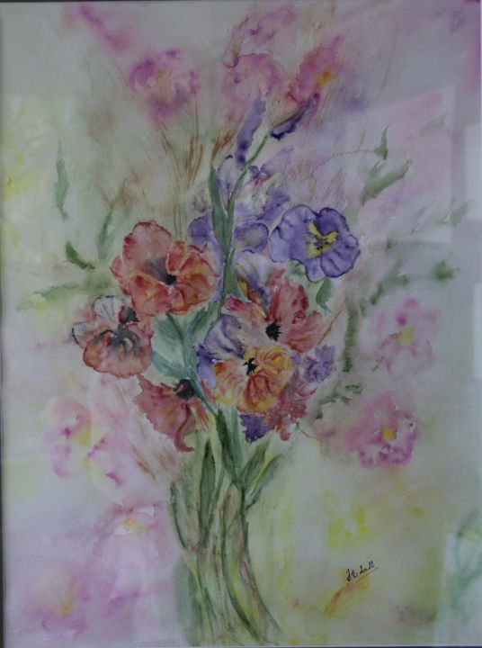 Painting titled "BOUQUET PRINTANIER" by Jeannette Allary, Original Artwork, Watercolor